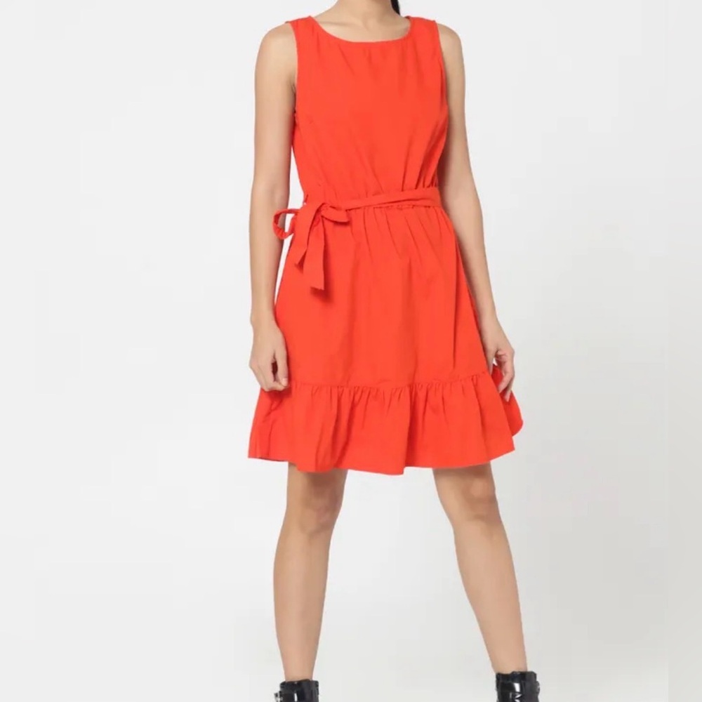 Banana Republic coral crepe flounce dress size 2